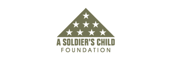 A Soldier's Child Foundation logo featuring a folded military flag design in olive green with white stars.