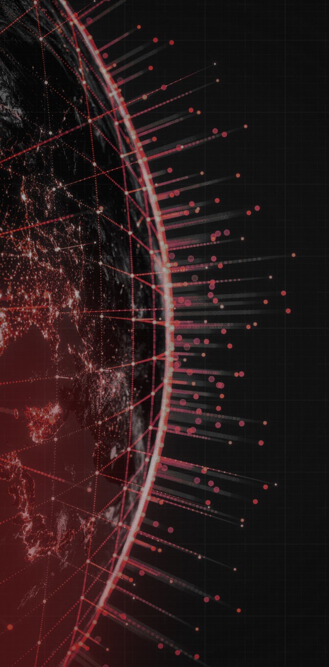 Digital globe with red network connections and data points radiating outward, representing global OSINT intelligence
