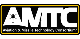 Aviation & Missile Technology Consortium (AMTC) logo featuring helicopter and missile silhouettes on a black background.
