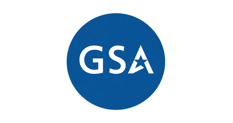 GSA logo featuring white letters with a star incorporated into the letter A on a blue circular background.