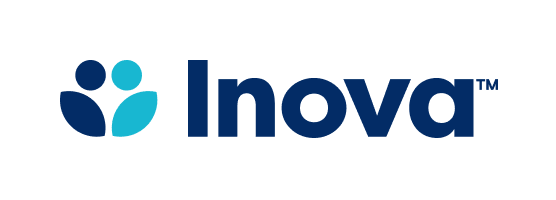 Inova™ logo featuring dark navy blue text alongside an abstract icon of two stylized figures in navy and teal.