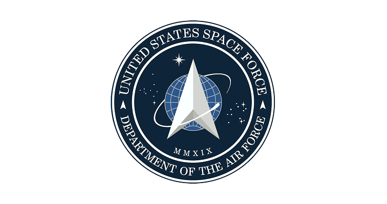 Official United States Space Force seal featuring a delta symbol over a globe, under the Department of the Air Force.