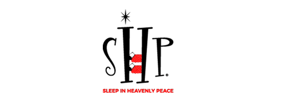 Sleep in Heavenly Peace (SHP) logo featuring stylized black letters with a red polka-dot pillow on the H and a star above.