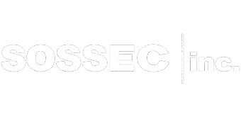 SOSSEC inc. logo featuring the company name in bold outlined capital letters with "inc." in smaller text beside a vertical