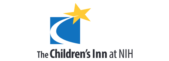 The Children's Inn at NIH logo featuring a blue square with a white curved path and a gold shooting star above the text.